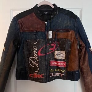 Jaded London Denim and Leather Moto Jacket